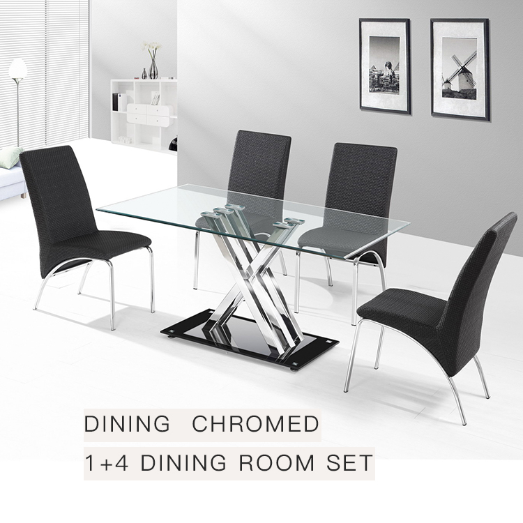 KINGNOD Square Table Dinner Set Pu leather dining chair chromed glass table