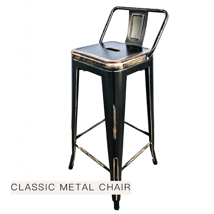 Kingnod Cafe Metal Sillas Vintage Bar Stool Chair with Wooden Seat