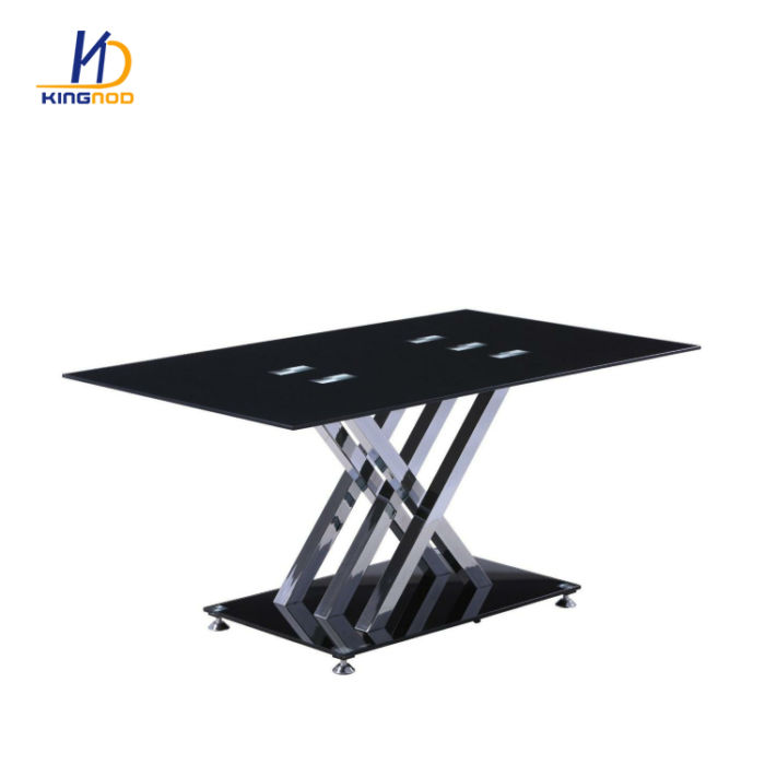 KINGNOD Square Table Dinner Set Pu leather dining chair chromed glass table