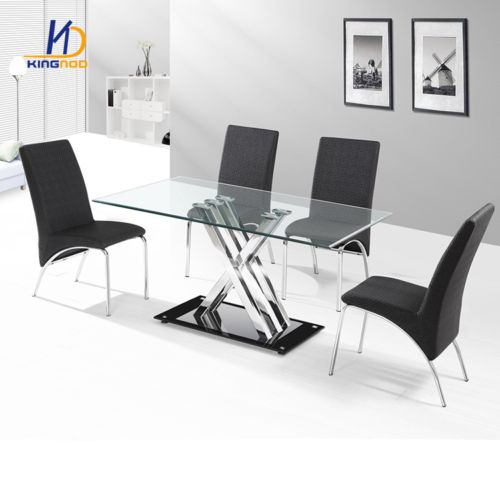 KINGNOD Square Table Dinner Set Pu leather dining chair chromed glass table