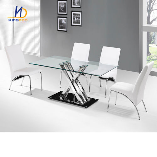 KINGNOD Square Table Dinner Set Pu leather dining chair chromed glass table