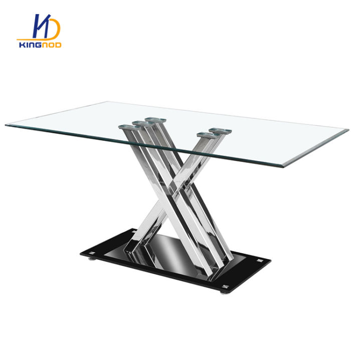 KINGNOD Square Table Dinner Set Pu leather dining chair chromed glass table