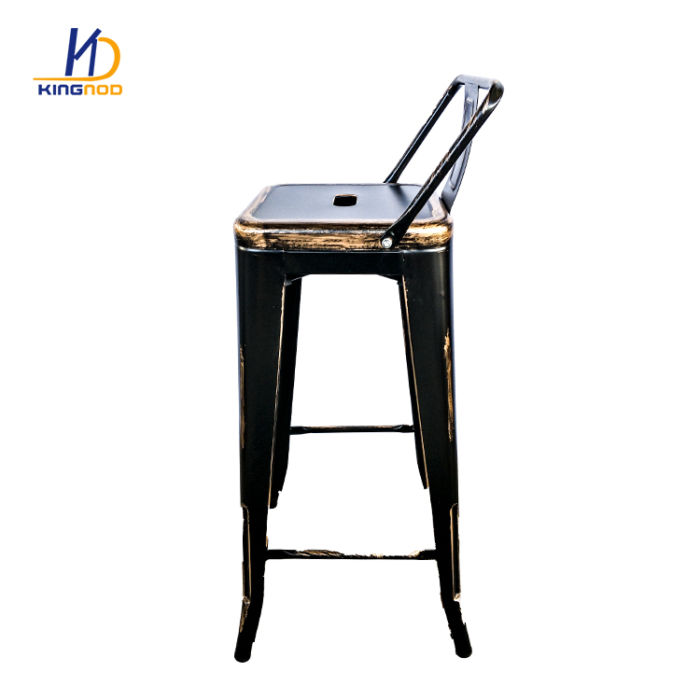 Kingnod Cafe Metal Sillas Vintage Bar Stool Chair with Wooden Seat