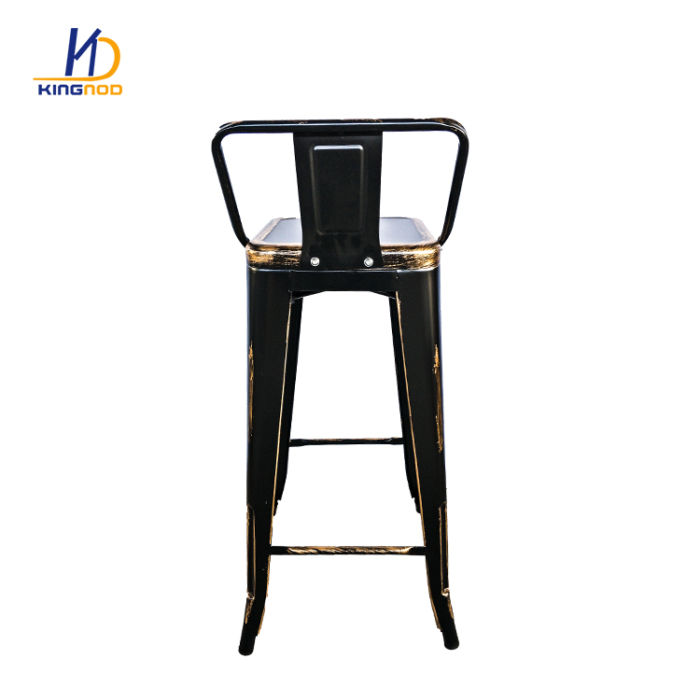 Kingnod Cafe Metal Sillas Vintage Bar Stool Chair with Wooden Seat