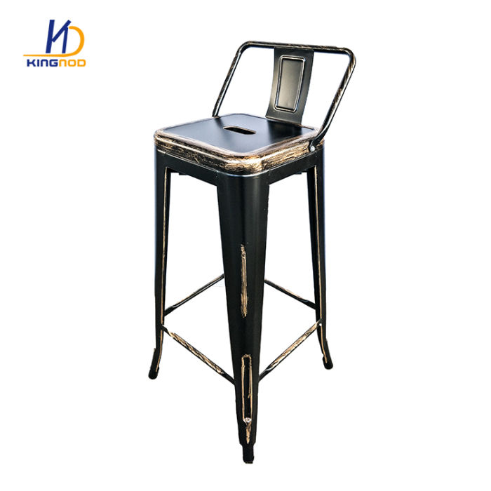 Kingnod Cafe Metal Sillas Vintage Bar Stool Chair with Wooden Seat