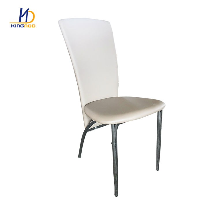 Black PU Fabric Upholstered Back Chromed Leg Iron Dining Chair