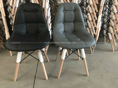 Factory PU Leather Dining Chair Modern Solid Wood Leg