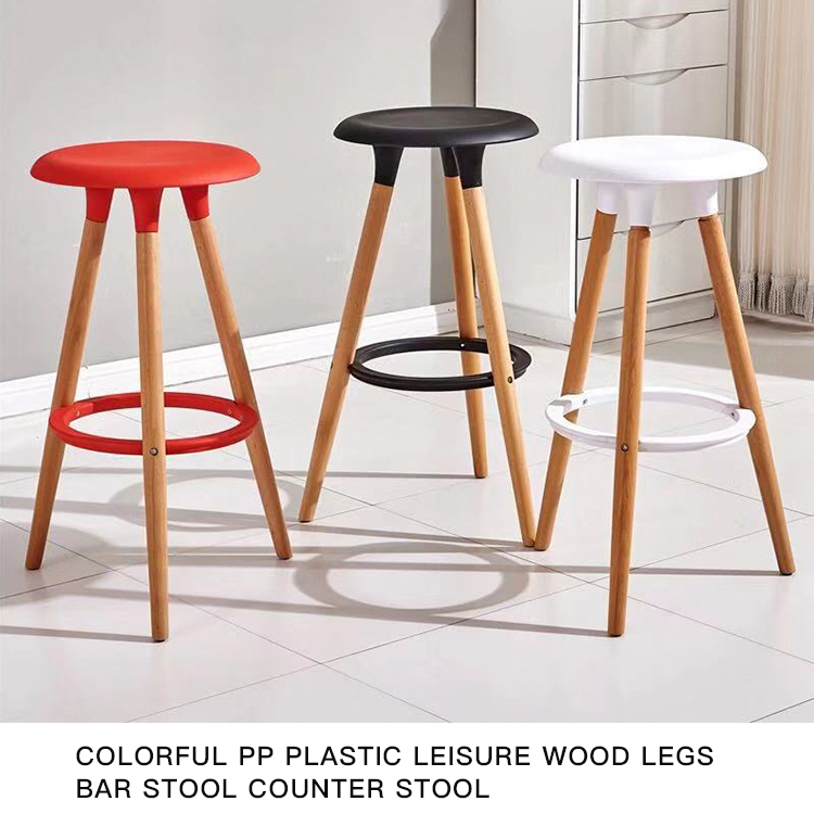 European Popular Restaurant Plastic high Bar Stools With Wood Legs