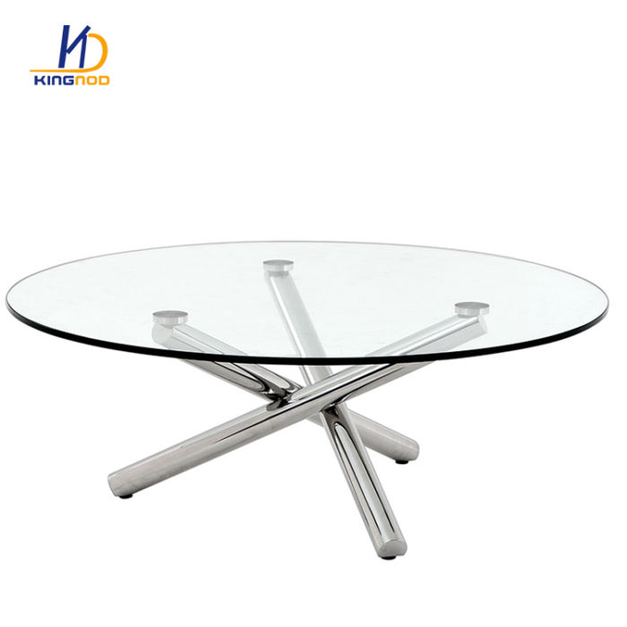European Style Tempered Glass Round Top Coffee Table 8mm With Chromed Legs