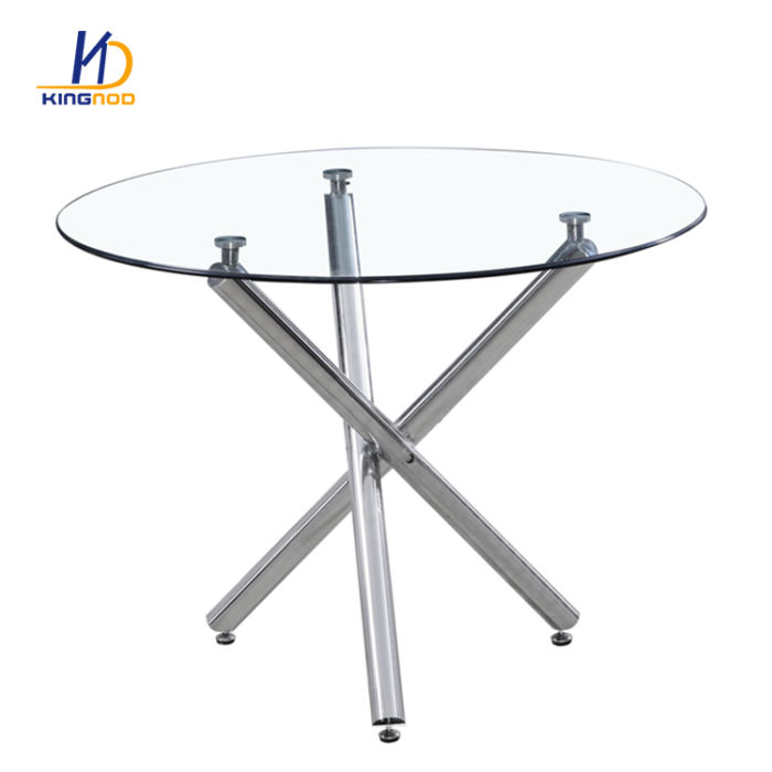 European Style Top Clear Tempered Glass Round Top Coffee Table 8mm With Chromed Legs