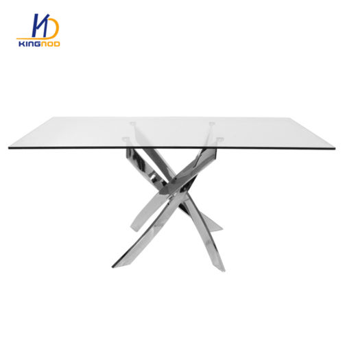 High-Quality Custom Living Room Furniture 8mm Transparent Tempered Glass Dining Coffee Table With Chromed Frames