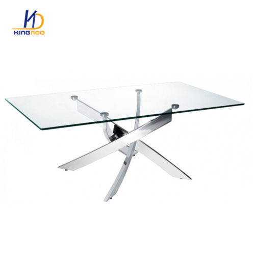 High-Quality Living Room Furniture 8mm Transparent Tempered Glass Dining Coffee Table With Chromed Frames