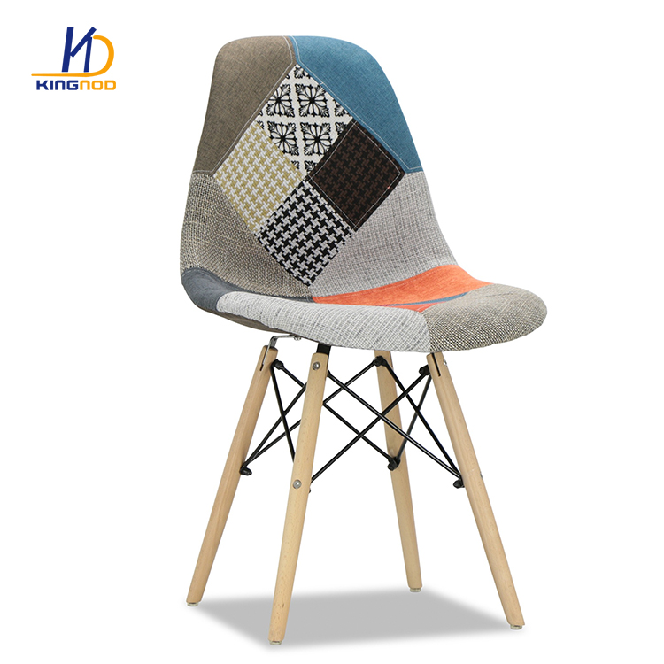 Natural Beech Legs Patchwork Fabric Upholstered Chair Dining Patchwork Chair