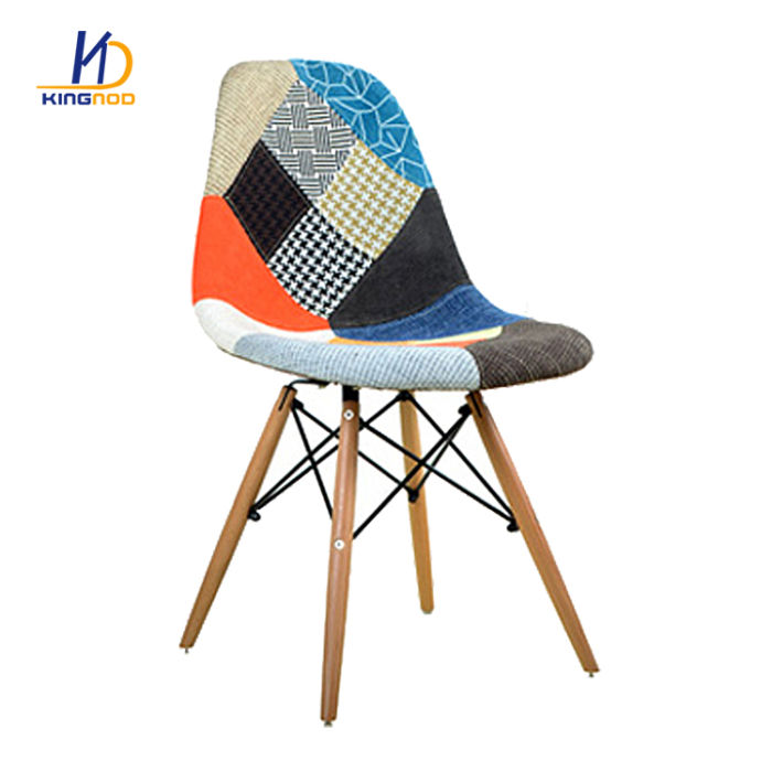 Natural Beech Legs Patchwork Fabric Upholstered Dining Patchwork Chair