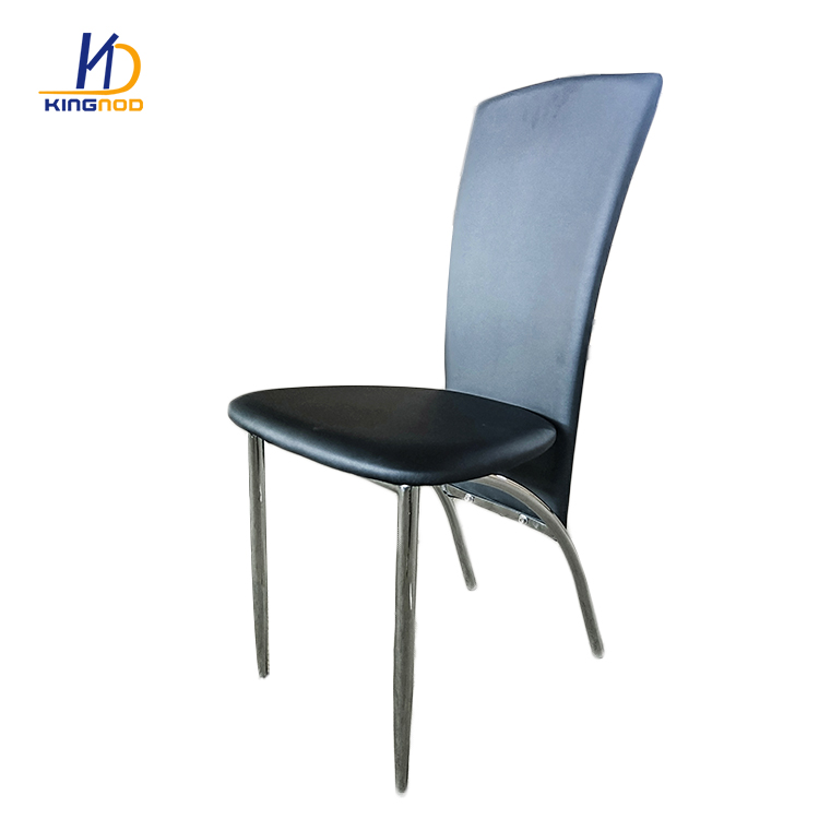 PU Fabric Upholstered Wing Back Chromed Leg Iron Dining Chair