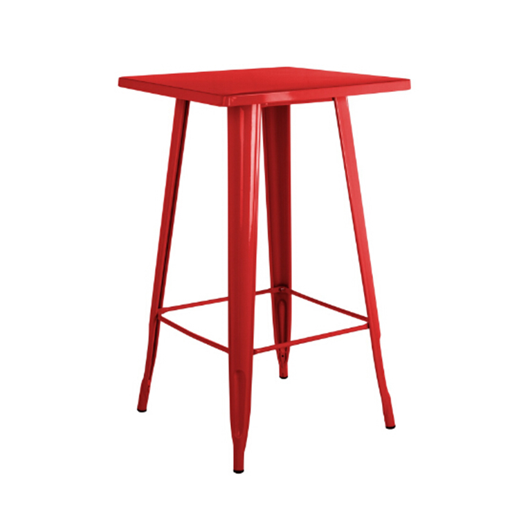 Restaurant Painted Industrial Metal Bar, Red Pub Table And Stools
