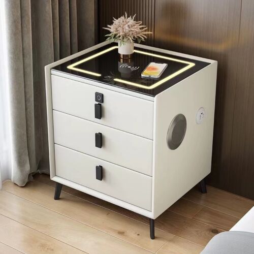 Smart Bedside Table Solid Wood with Wireless USB Charging Top for Bedroom ST-300-3
