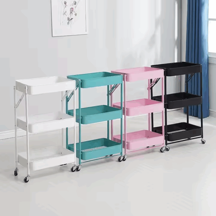 Utility Storage Rolling Cart 4 Wheel Kitchen Folding Storage Trolley ST-233 - Image 3